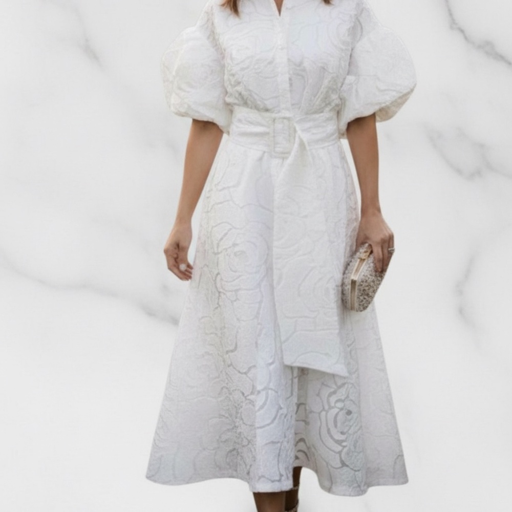 # A289 Nancy Romantic Feminine Resort Glamour White Dress NWT M - Picture 2 of 11